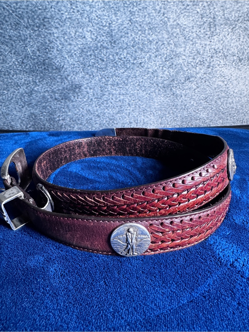 Onyx Distressed Burgundy golf Leather Belt with Silver Buckle